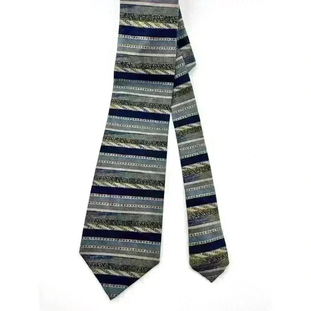 Domenico Franco Tie Mens Classic 100% Italian Silk Tie Stripes Blue Gold 58”